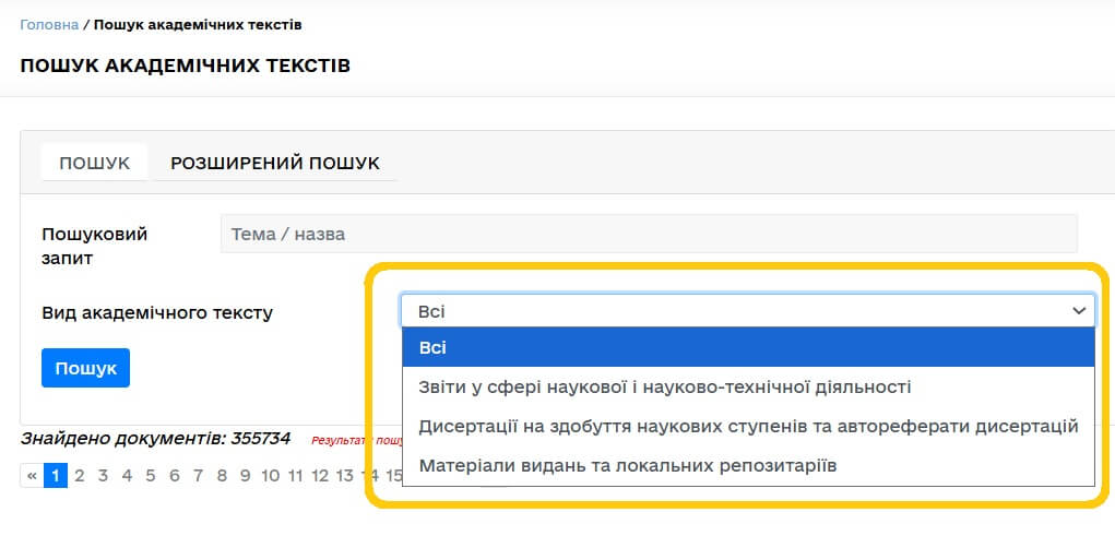 Вибір виду академічних текстів